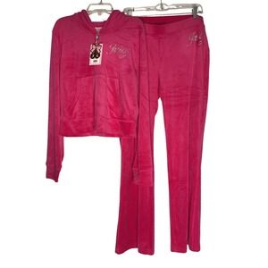 199$ NWT Juicy Couture Velour Bling Tracksuit Vixen Pink Set Size L Y2K